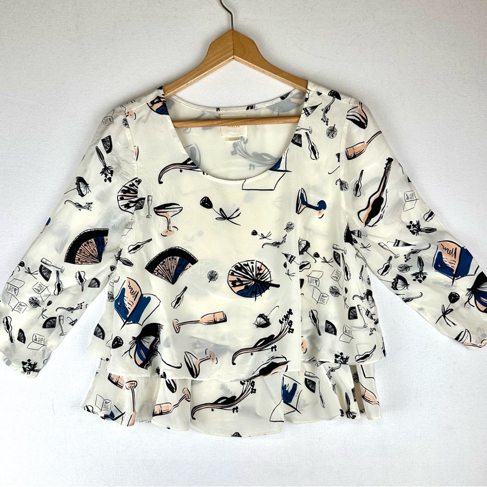 Maeve Anthropologie On The Town Silk Blend Blouse